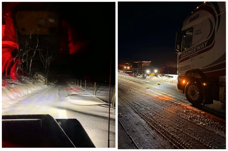 The road was treated several times with gritters, but the snow remained falling heavily overnight on the A44.