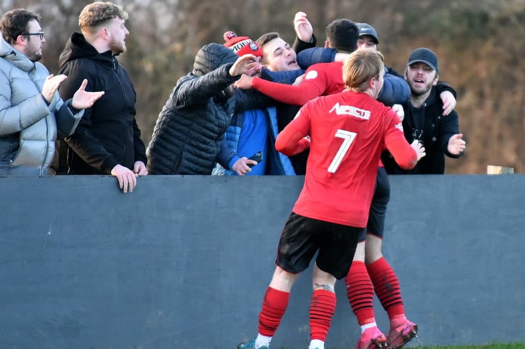 Port celebrations after Jonny Bravo's equaliser (Photo: Damon Mead)