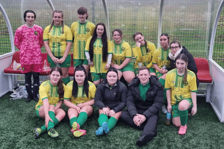 Owain Bryn Williams with the Caernarfon Town ladies team