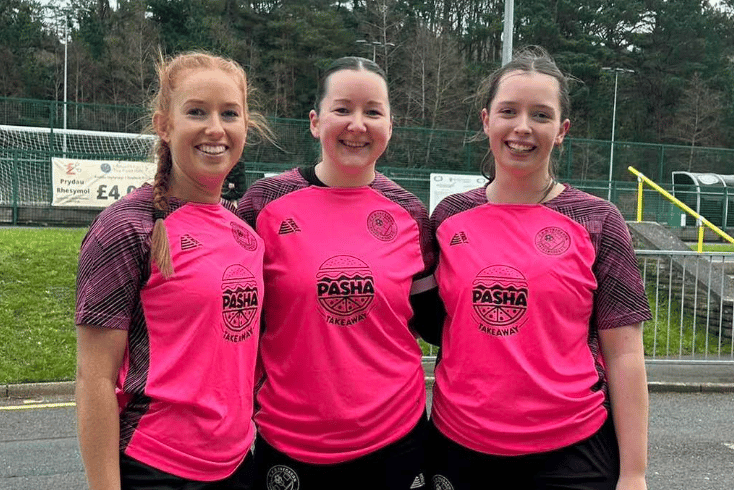 Tregaron goalscorers Mali Davies, Alaw Williams and Megan Thomas