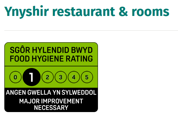 'Major improvement necessary' at the two Michelin star restaurant, Ynyshir. 