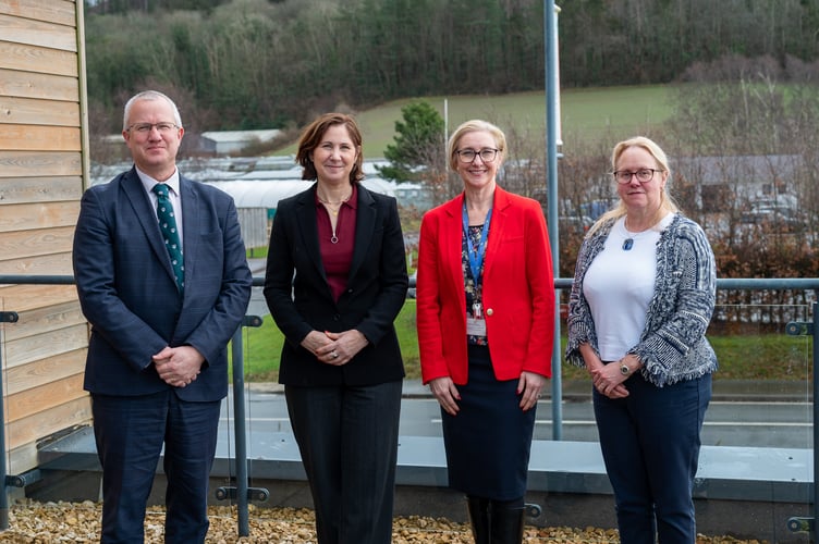 Aberystwyth University Vice-Chancellor Professor Jon Timmis, Wales Office Parliamentary Under-Secretary Anna McMorrin MP, AberInnovation Chief Executive Dr Rhian Hayward, Professor Alison Kingston-Smith