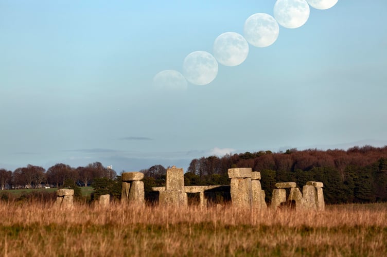 EMBARGO JANUARY 21 2026 10:00am GMT. FILE PHOTO: A photographer has captured the so-called 'cold moon' over Stonehenge. Josh Dury shot what was also the northern major lunar standstill at the Wiltshire monument on Sunday (15 Dec, 2024). New research has delivered the strongest scientific evidence yet that people â not glaciers â transported Stonehengeâs famous bluestones to the ancient site. The Curtin University study challenges one of archaeologyâs most enduring debates about how the Altar Stone and other rocks got to their current position and strengthens the case for deliberate human transport. Using advanced mineral âfingerprintingâ techniques, Curtin scientists examined microscopic grains preserved in rivers close to the historic monument around Salisbury Plain, in southern England. The mineral grains act as geological time capsules, revealing how sediments travelled across Britain over millions of years.