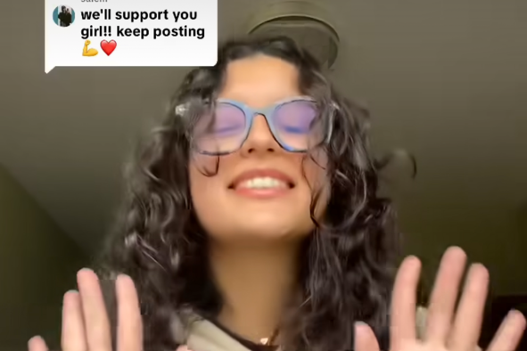 A screenshot of a video stolen off Gladys Garcia's Instagram/ TikTok accounts and posted on a fake account, directing people to donate to a fake donation page.