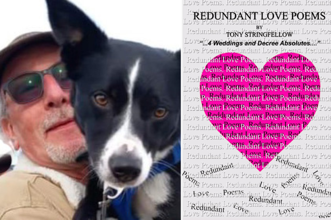 Tony Stringfellow with Babe, the Border Collie and, right, the cover of his poetry collection