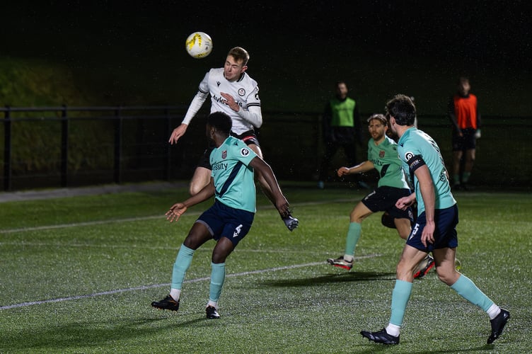 BALA, WALES - 23 JANUARY 2026: Cameron Ferguson of Bala Town scores to make it 2-4 during the JD Cymru Premier between Bala Town and Flint Town United at the Maes Tegid in Bala. (Pic by Craig Thomas/FAW)