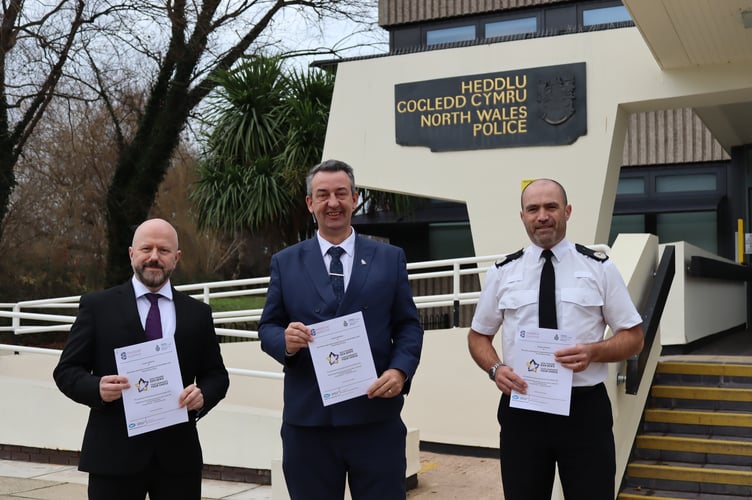 PACT Chairman Ashley Rogers, North Wales Police and Crime Commissioner Andy Dunbobbin, North Wales Police Assistant Chief Constable Gareth Evans
