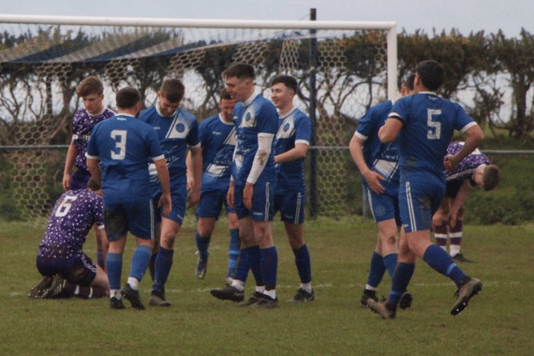 Nefyn celebrations during their 3-0 win against Boded