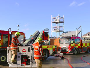 Ladder training for firefighters to rescue victims 12 storeys high