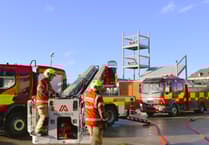 Turntable ladder training for Aber firefighters to rescue victims 12 storeys high