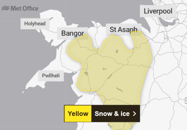 Met Office issues yellow snow and ice warning for parts of Gwynedd