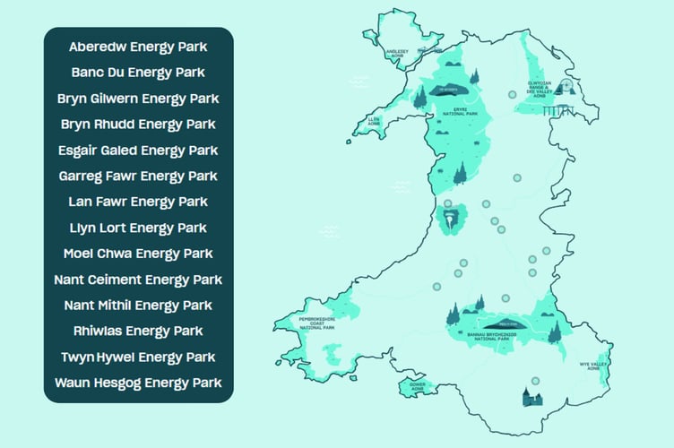 The dots represent the proposed Bute Energy wind farms.
