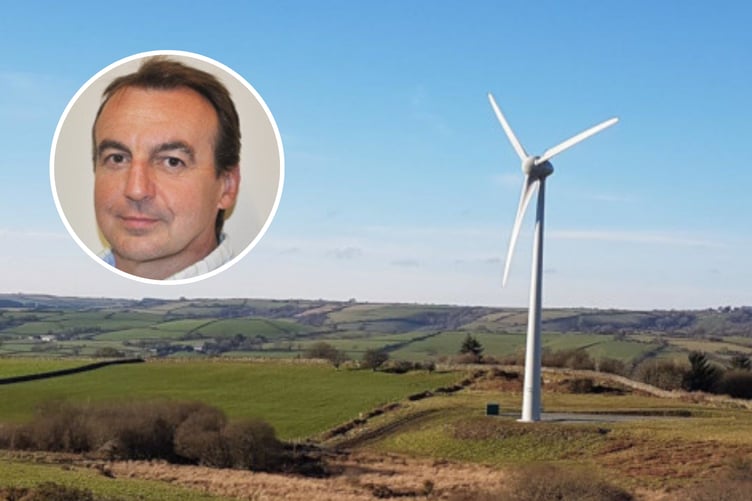 Ynni Sir Gar wind turbine in Salem. Inset, Cllr Neil Lewis.