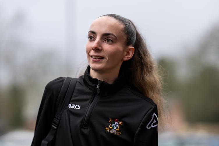 OSWESTRY, WALES - 25 JANUARY 2026: Imogen Scourfield of Aberystwyth Town arrives ahead of the Genero Adran Premier game between The New Saints and Aberystwyth Town at the Park Hall Stadium in Oswestry (Pic by Craig Thomas/FAW)