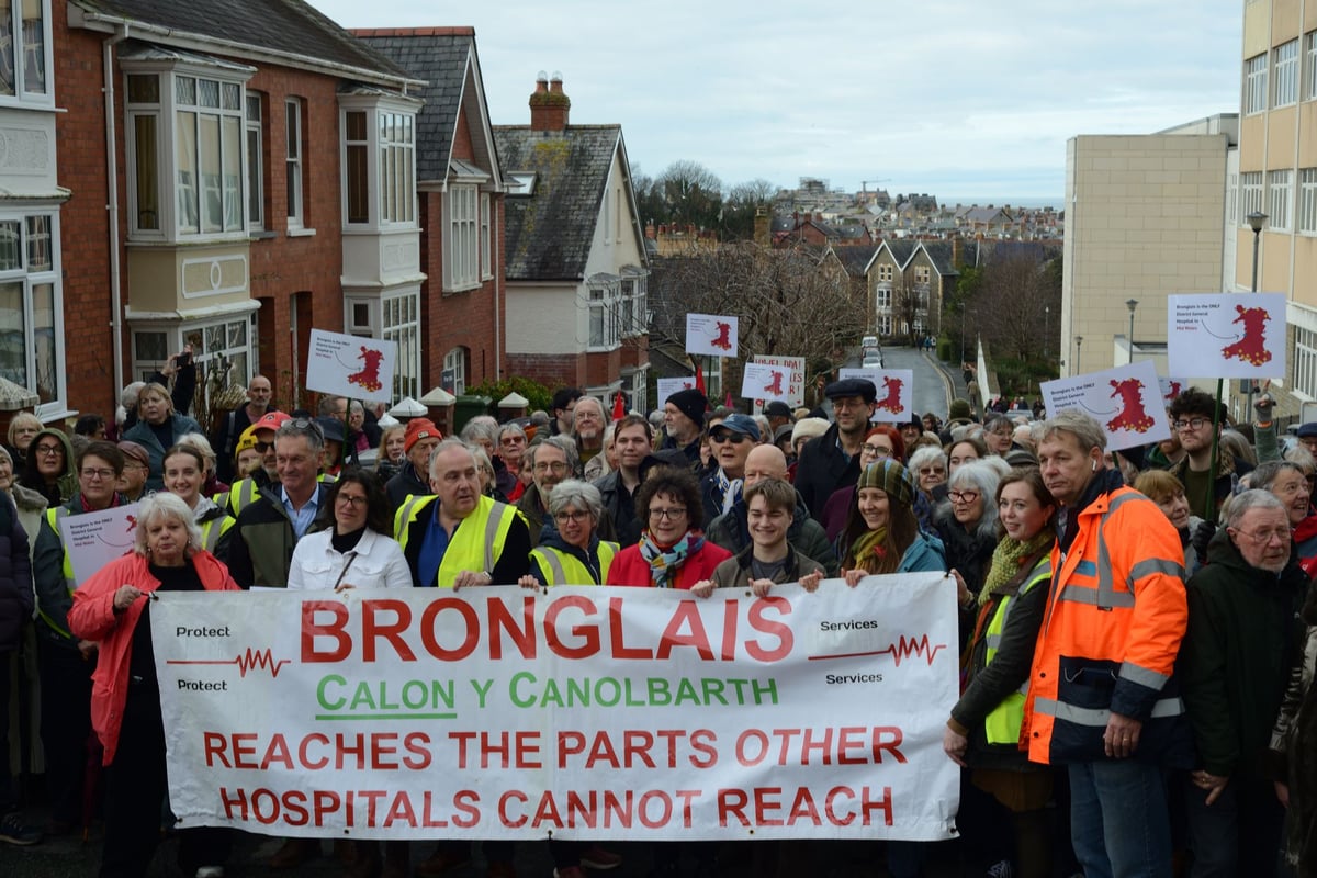 Hundreds join protest to save Bronglais Hospital's stroke unit visual
