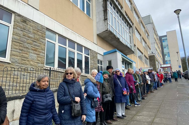 Protestors formed a line outside the hospital. Photo: Julie McNicholls Vale