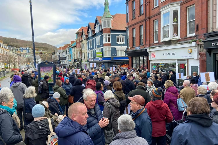 Hundreds gathered in Owain Glyndwr Square. Photo: Julie McNicholls Vale