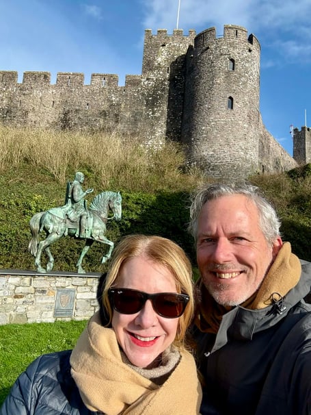 Jeff Narvil, with his partner Fran in Wales. // A man from Mississippi has travelled 4,000 miles - to sit a Welsh-language exam. Jeff Narvil, 58, from Jackson, Mississippi, has spent the past 14 months studying Welsh in his free time. The administrative law judge learnt the language largely solo - using apps, textbooks and online resources. In January he travelled to University of Cardiff to take the A1 language exam - which tests reading, writing, listening and speaking.