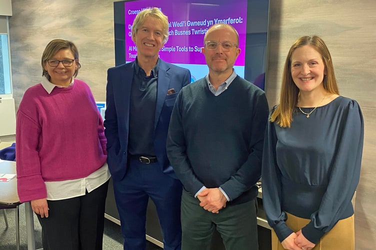 MWT Cymru’s chief executive, Zoe Hawkins (left) and membership manager, Claire Owen with the Welsh Government’s deputy director of tourism development and events, Ian Williams and head of tourism development, Rhidian Jones.
