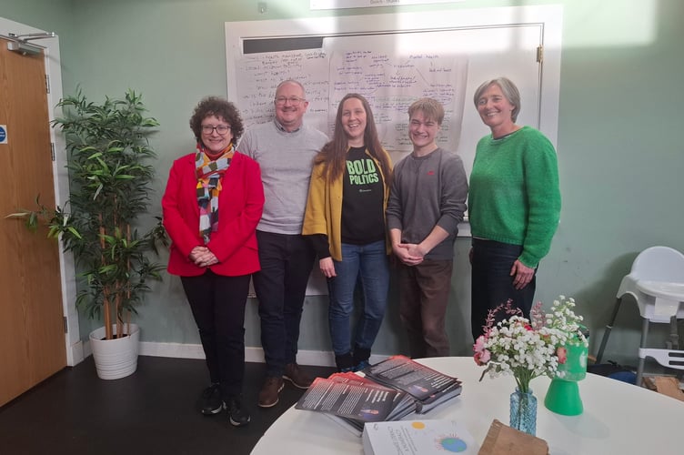 Candidates in Ceredigion Penfro: (left) Elin Jones, No 1 candidate for Plaid Cymru; Marc Tierney, Welsh Labour's No 2 candidate; Amy Nicholass, No 1 for the Greens; Tomass Jereminovics, No 2 Green Party; Anna Nicholl, No 3 for Plaid Cymru.