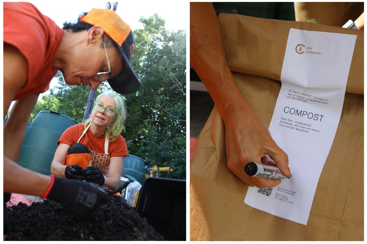 The compost is bagged up fresh and given back to the community in pay-as-you-feel bags.