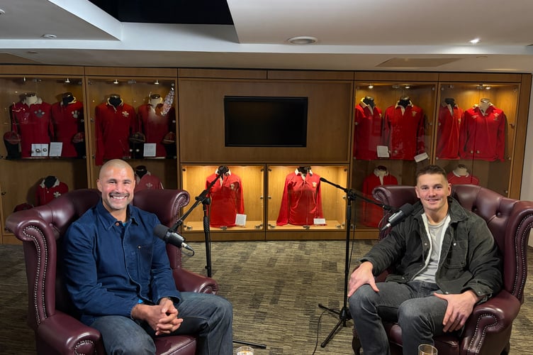 Jon 'Fox' Davies (right) speaking to Richard Parks (left) about his home rugby clubs. Photo: Beyond the Breakdown