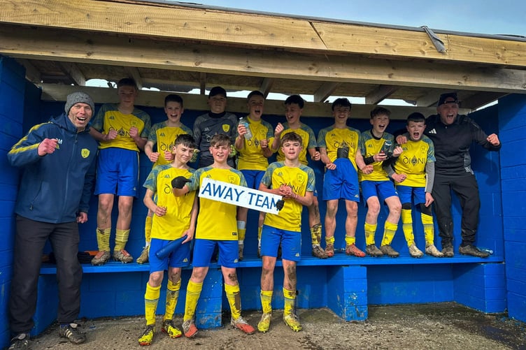 Jayden Bradley Morris, James Matthews, Sion Jones, Axl-Cain Carr, Joe Horn, Deio Thomas, Sion Williams, Caleb Davies, Harley Charlton, Hari Watson, Liam Marples, Daniel Doichenko and Aaron Thomas with coaches Dave Matthews and Tyrone Carr