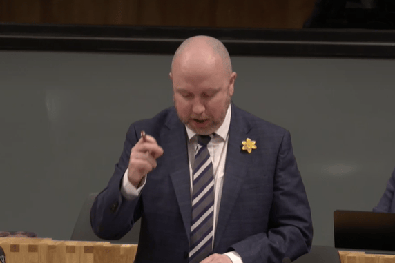 Mabon ap Gwynfor MS for Dwyfor Meirionnydd speaking during the assisted dying debate in Senedd on 24 February.