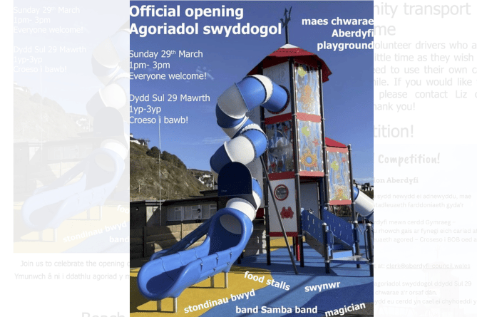 Aberdyfi’s newly refurbished playground will officially open on Sunday, 29 March. Images: Aberdyfi Community Council