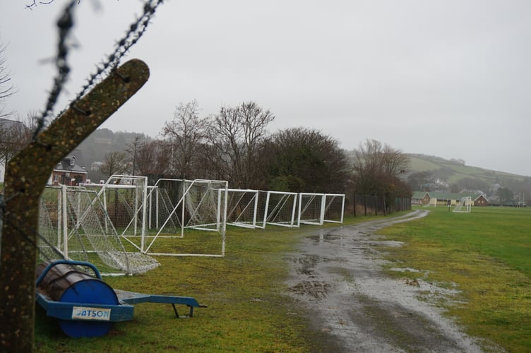 Goals sitting on the sidelines during a rainy February Saturday on Blaendolau Playing Fields.
