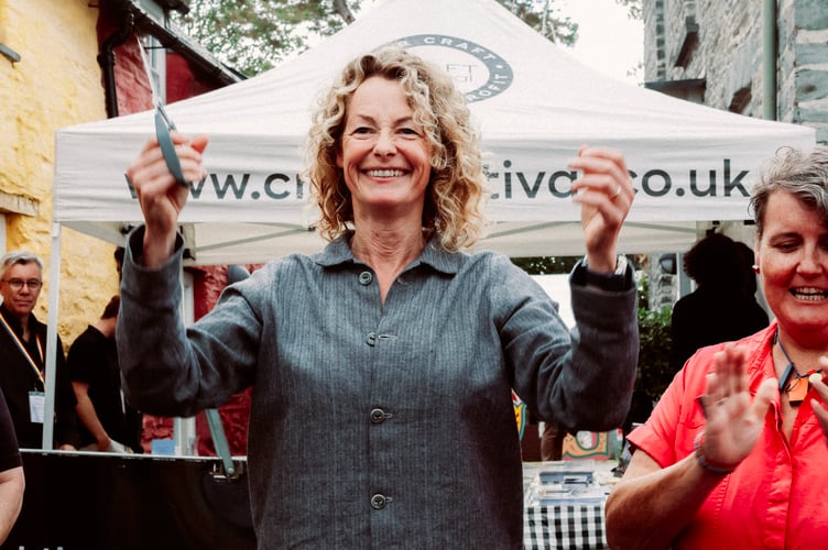 Craft Festival Wales Kate Humble opening Craft Festival Wales 2025, with Sarah James MBE on right. Photo David Edmunds