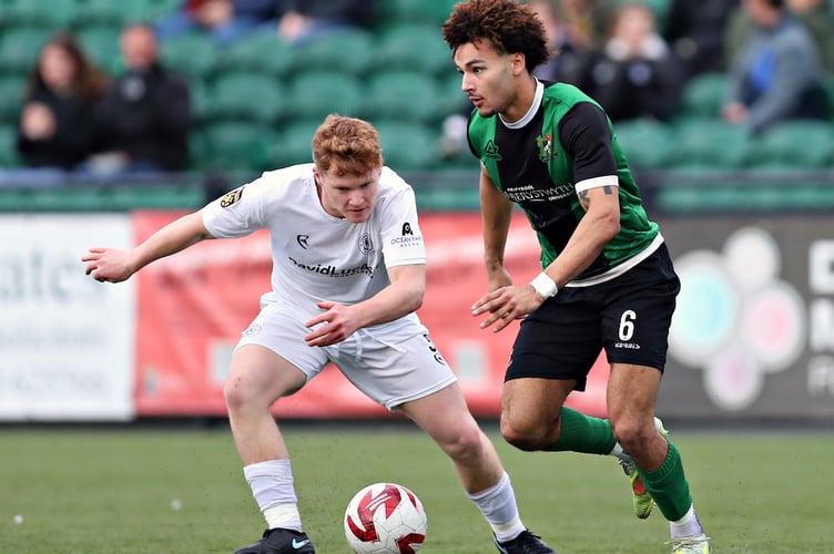 ABERYSTWYTH, CEREDIGION, WALES - 1st MARCH 2026 - Zach McKenzie of Aberystwyth Town during Aberystwyth Town vs Caerau Ely AFC in Round 24 of the JD Cymru South at Park Avenue, Aberystwyth (Pic by Sam Eaden/FAW)