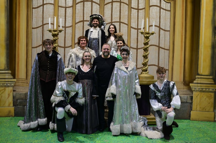 Tony Evans (centre, black top) with some of the cast of 'Robin Hood'. Photo: Alex Gilbey