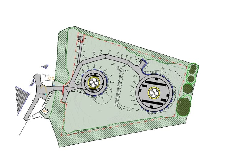 Plans showing the dual-helipad at Ysbyty Gwynedd. Photo: BCUHB