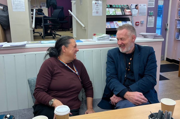 Hwb manager Lisa Goodier, and councillor Dilwyn Morgan