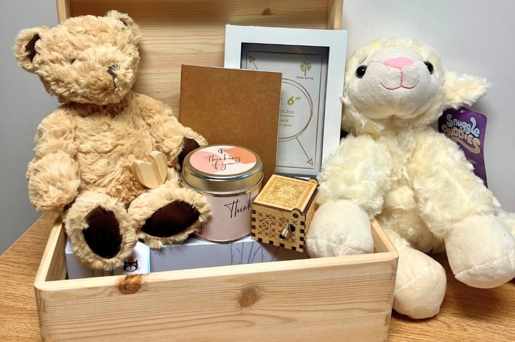 and right: a memory box for families, funded by the Wish Fund