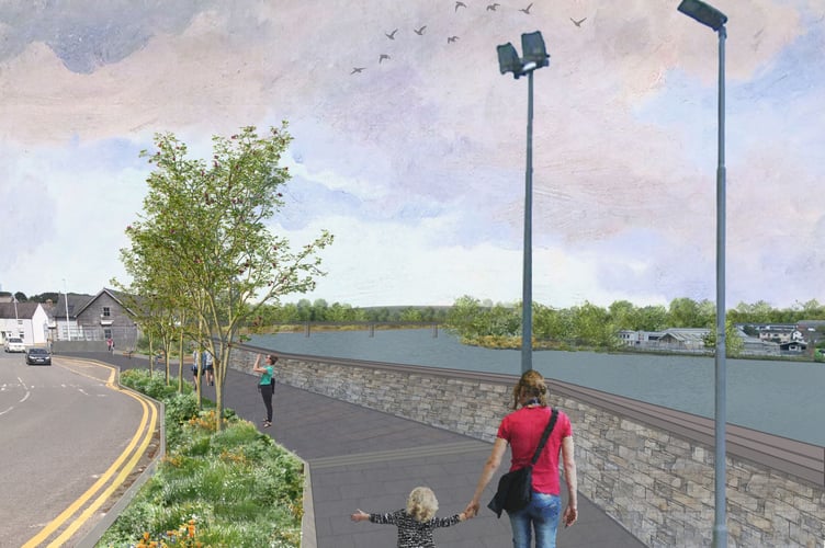 Photo montages illustrating how the proposed flood defence structure will appear within the existing landscape.