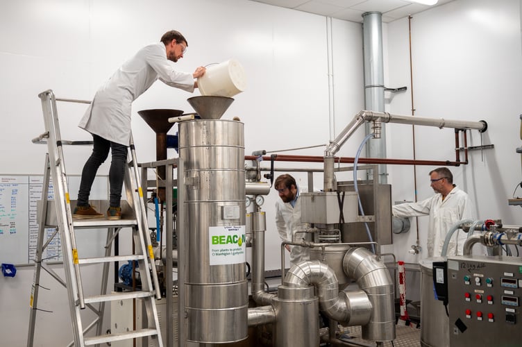 Dr David Warren-Walker (far left) pictured with IBERS colleagues in the Biorefining Centre on Gogerddan campus.