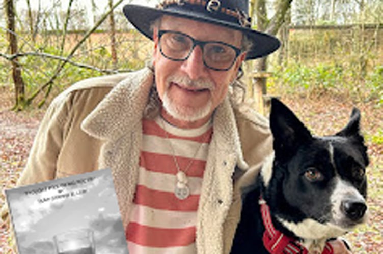 Tony with his new poetry collection and his dog Babe