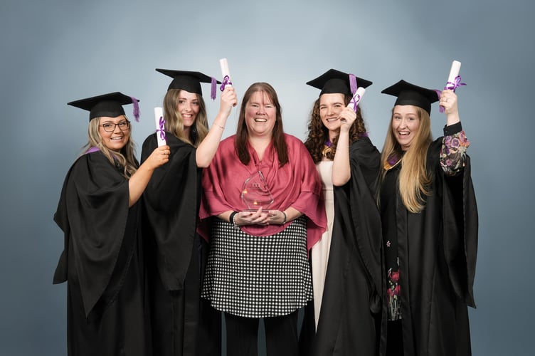 Laura Lacey, centre, with students Cari Mason Williams, Ela Pugh, Ela Alcock and Cara Morgan