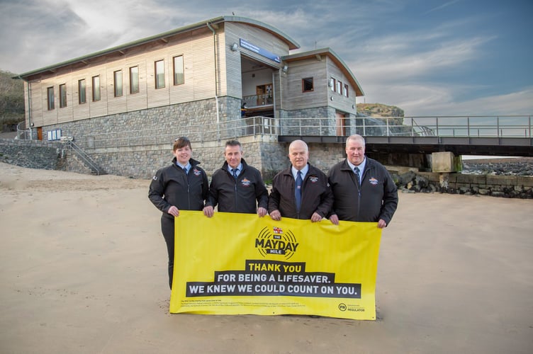 Geraint Humphreys, Robat Jones, Dylan Thomas and Caryl Thomas have over 140 years of service for Porthdinllaen between them. Photo: Porthdinllaen RNLI