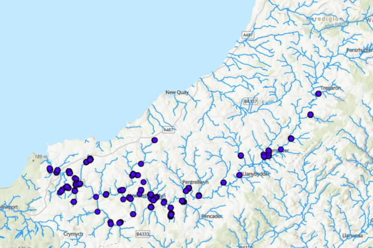 Sites tested along the Teifi in 2024 and 2025.