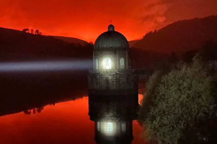 Wildfires burning over the Elan Valley.