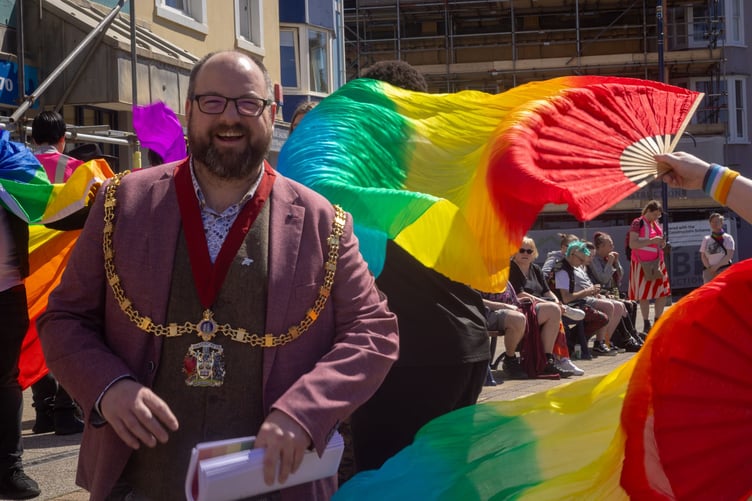 Mayor Emlyn Jones at Aberystwyth Pride parade.