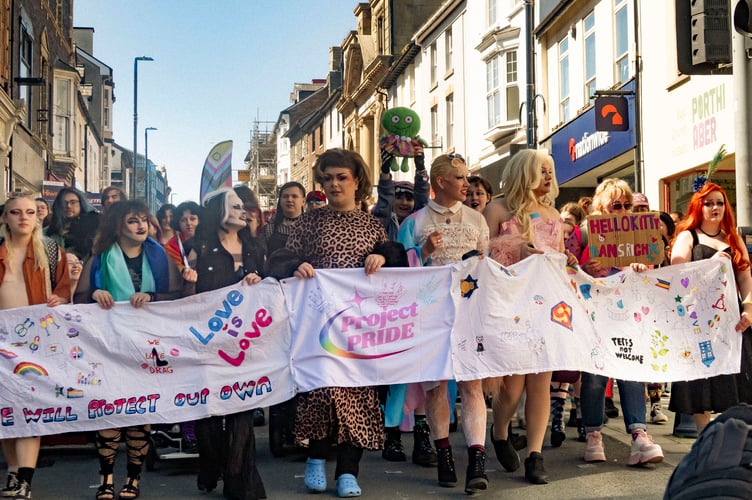 Aberystwyth Pride saw the community turn out in force to parade through the town. Photo: Blue Marsh Photography