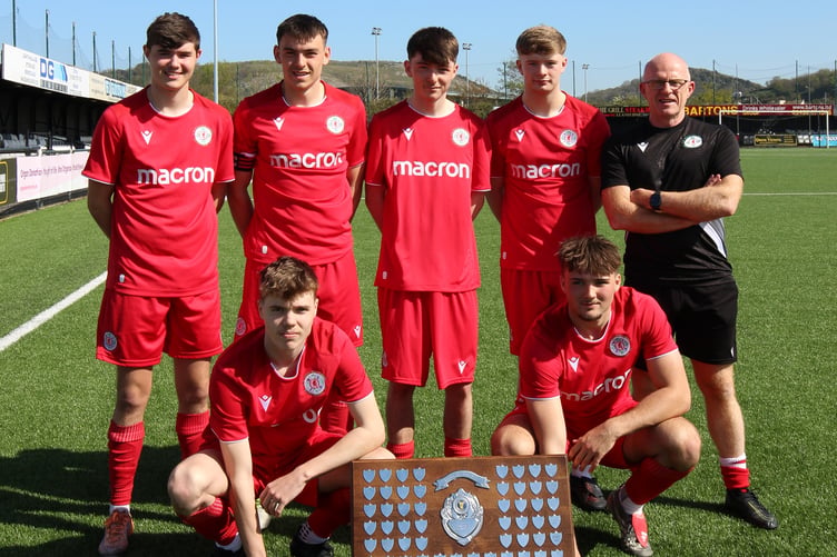 Back row, left to right - Owen Roberts, Osian Morris, Sam Jones, Cai Roberts, Marc Lloyd Williams. Front row, left to right - Charlie Griffith, Deian Andrews