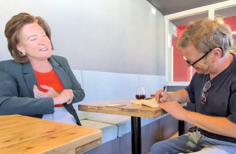 Eluned Morgan speaks to Local Democracy Reporter Bruce Sinclair