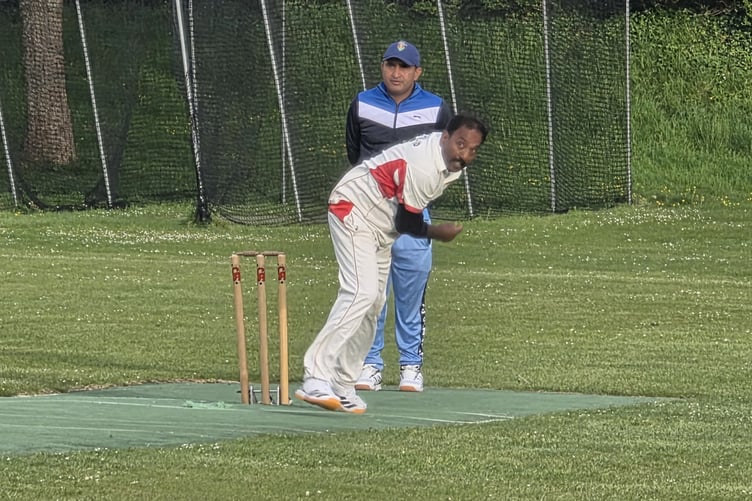 Phil Abraham bowling the last ball