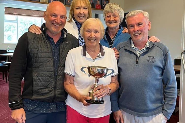 The R B Jones trophy at Abersoch Golf Club, a Texas Scramble, was won by Gwyndaf Hughes, Richard Milnes, Jackie Caw and Gwyneth Whipp with 56 net