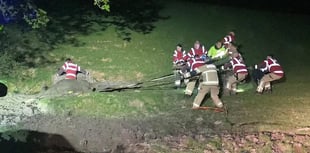 Firefighters from across mid Wales come to aid of trapped cow
